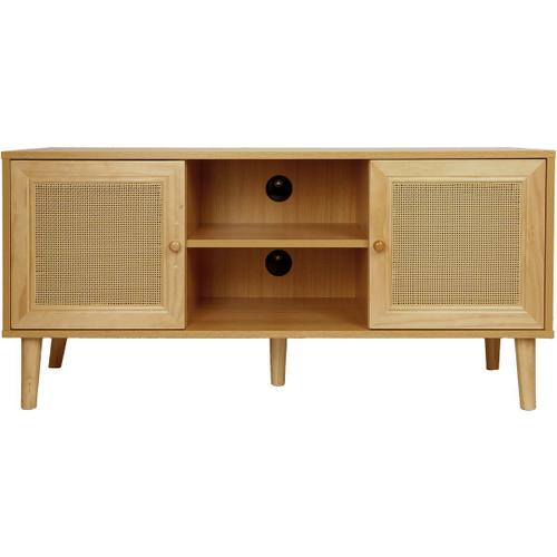 Meuble Tv Scandinave En Cannage "Iguane" - 120 X 30 X 56.5 Cm - Marron