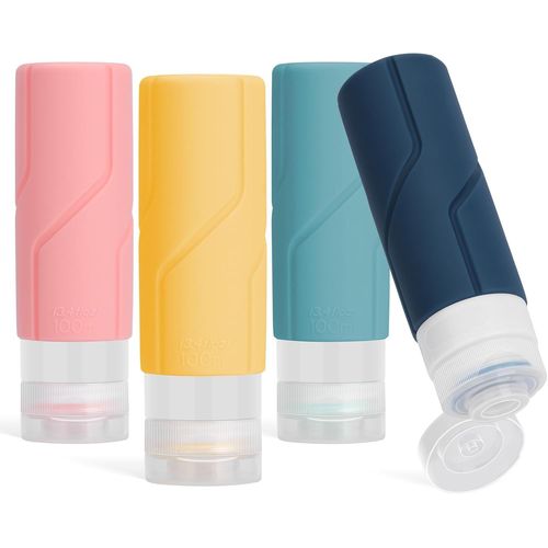 Flacon Voyage En Silicone, 4 Pièces Contenant Voyage 100ml [Rechargeables & Anti-Fuite], Petite Flacon Vide Voyage Pour Shampoing, Lotion, Cosmétiques