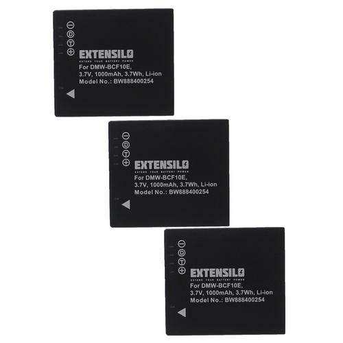 EXTENSILO 3x Batteries compatible avec Panasonic Lumix DMC-FS10, DMC-FP8V, DMC-FS10A appareil photo, reflex numérique (1000mAh, 3,7V, Li-ion)