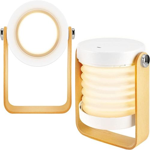 Lampe De Chevet Dimmable Touch Light Lanterne Led Veilleuse Portable Lampe De Table Pliante Avec Poignée En Bois Rotation À 360°