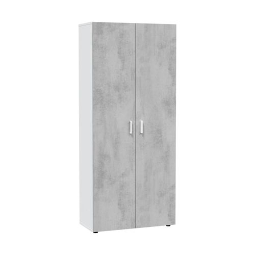 Armoire Polyvalente À 2 Portes Effet Bois Ciment, Blanc 191x37 Cm