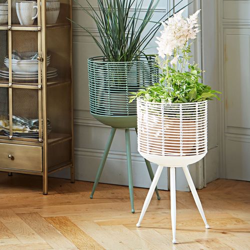 Pot, cache-pot Petit blanc en métal