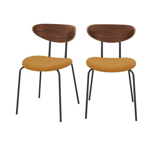 Chaise En Velours Côtelé Jaune Moutarde Et Bois De Noyer (Lot De 2)