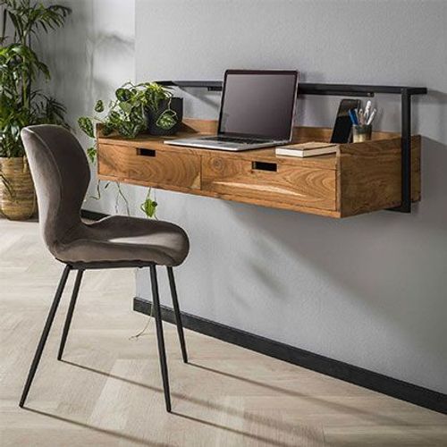 Bureau Suspendu 2 Tiroirs 120 Cm En Acacia Et Métal - Emeric