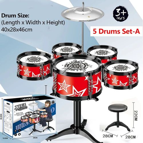 Persch-Ensemble De Batterie De Jazz Pour Enfants",5 Tambours,Kit De 3 Tambours,Jouets Musicaux Pour D¿¿Butants,"Cadeaux Pour 3 ¿¿ 5 Ans - Type 5 Drums Set-A