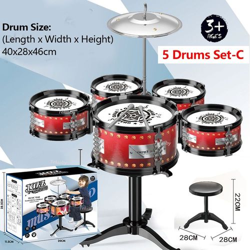 Persch-Ensemble De Batterie De Jazz Pour Enfants",5 Tambours,Kit De 3 Tambours,Jouets Musicaux Pour D¿¿Butants,"Cadeaux Pour 3 ¿¿ 5 Ans - Type 5 Drums Set-C