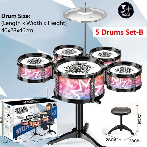 Persch-Ensemble De Batterie De Jazz Pour Enfants",5 Tambours,Kit De 3 Tambours,Jouets Musicaux Pour D¿¿Butants,"Cadeaux Pour 3 ¿¿ 5 Ans - Type 5 Drums Set-B