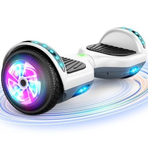 Hoverboard 6.5'' Électrique Enfant, Moteur 160w, Lumière Led, Bluetooth, Charge Maximale 70kg, Autonomie 7-8km, Blanc + Gris