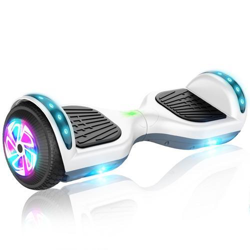 Hoverboard 6.5'' Hy-A12c, Bluetooth + Lumière Led, Autonomie 7-8km, Vitesse Maximale 10km/H, Batterie 18v/2.6ah, Blanc + Gris