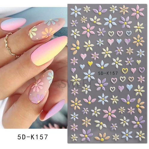 Autocollants Pour Ongles Color¿¿S Avec Fleurs En Relief 5d",D¿¿Calcomanies De Manucure,"Simple - Type 5d-K157 #A 