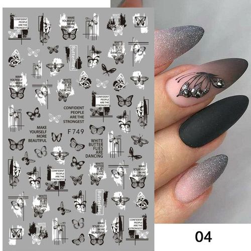 Autocollants 3d Pour Ongles",Feuilles D'¿¿Rable,Noir,Or,Laser,Argent,¿¿L¿¿Gant,Fleur,Papillon,Auto-Adh¿¿Sif,Design D'automne,D¿¿Coration,"Manucure - Type F749 