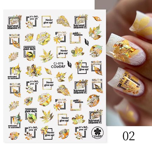 Autocollants 3d Pour Ongles",Feuilles D'¿¿Rable,Noir,Or,Laser,Argent,¿¿L¿¿Gant,Fleur,Papillon,Auto-Adh¿¿Sif,Design D'automne,D¿¿Coration,"Manucure - Type Cj-076 Laser Gold 
