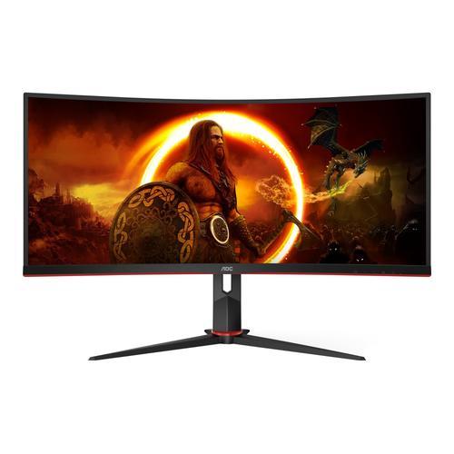 AOC Gaming CU34G2/BK - G2 Series - écran LED - jeux - incurvé - 34" - 3440 x 1440 WQHD @ 100 Hz - VA - 300 cd/m² - 3000:1 - 1 ms - 2xHDMI, DisplayPort - noir texturé, rouge texturé