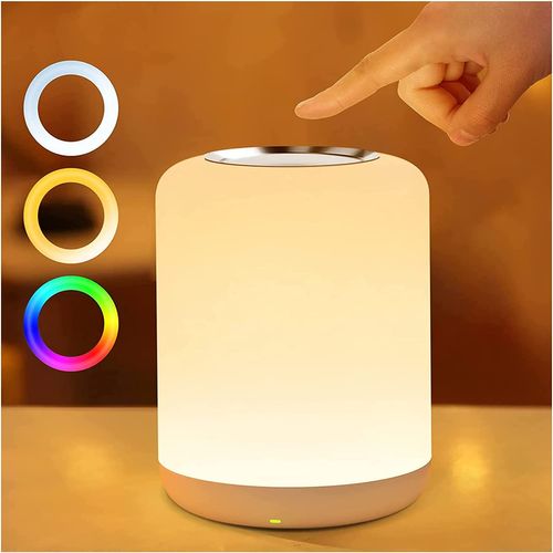 Lampe de Table de Chevet Intelligente, Commande Tactile Dimmable, Rechargeable par USB, Changement de Couleur RGB pour les Enfants, Chambre, Camping (Blanc Chaud)