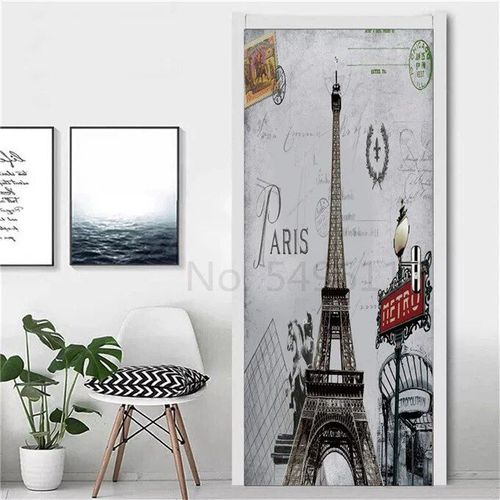 Autocollant Tour Eiffel pour Réfrigérateur,Couverture de Porte,Papier Peint en Vinyle,Congélateur,Film Complet 3D,Affiche Auto-Adhésive,Décoration Murale