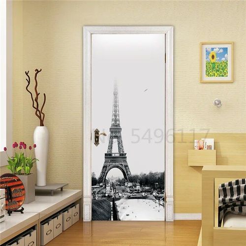 Autocollant Tour Eiffel pour Réfrigérateur,Couverture de Porte,Papier Peint en Vinyle,Congélateur,Film Complet 3D,Affiche Auto-Adhésive,Décoration Murale