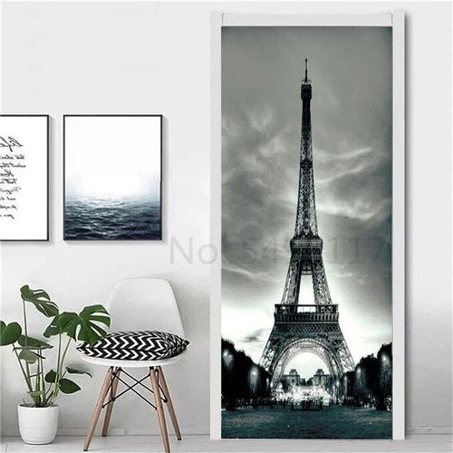 Autocollant Tour Eiffel pour Réfrigérateur,Couverture de Porte,Papier Peint en Vinyle,Congélateur,Film Complet 3D,Affiche Auto-Adhésive,Décoration Murale