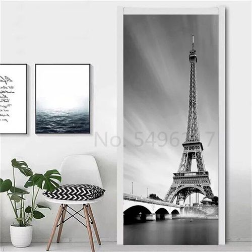 Autocollant Tour Eiffel pour Réfrigérateur,Couverture de Porte,Papier Peint en Vinyle,Congélateur,Film Complet 3D,Affiche Auto-Adhésive,Décoration Murale