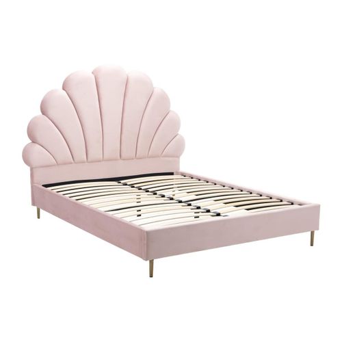 Lit Coquillage 160 X 200 Cm - Velours - Rose - Livaya