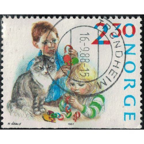 Norvège 1987 Oblitéré Used Préparatifs De Noël Enfants Et Leur Chat Y&t No 940 Su