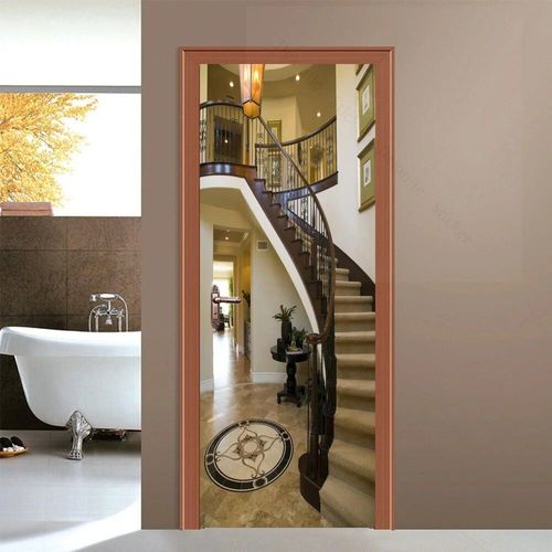 Autocollant de porte 3D du bâtiment de New York,papier peint auto-adhésif,peinture murale perfecVinyl,décor à la maison,décalcomanie d'art,affiche d'escalier en spirale,PVC