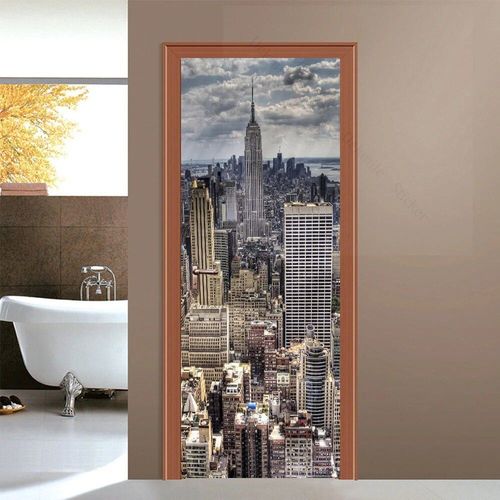 Autocollant de porte 3D du bâtiment de New York,papier peint auto-adhésif,peinture murale perfecVinyl,décor à la maison,décalcomanie d'art,affiche d'escalier en spirale,PVC