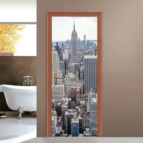 Autocollant de porte 3D du bâtiment de New York,papier peint auto-adhésif,peinture murale perfecVinyl,décor à la maison,décalcomanie d'art,affiche d'escalier en spirale,PVC