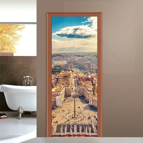 Autocollant de porte 3D du bâtiment de New York,papier peint auto-adhésif,peinture murale perfecVinyl,décor à la maison,décalcomanie d'art,affiche d'escalier en spirale,PVC