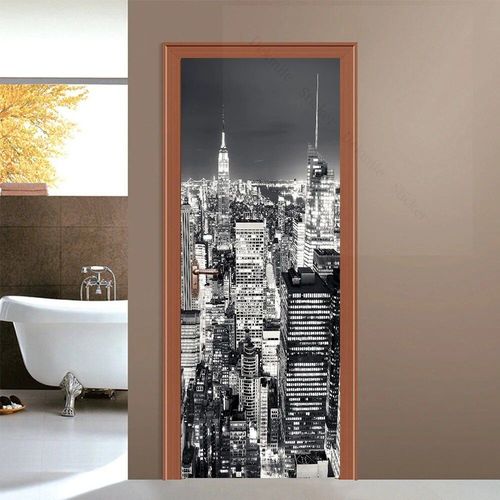 Autocollant de porte 3D du bâtiment de New York,papier peint auto-adhésif,peinture murale perfecVinyl,décor à la maison,décalcomanie d'art,affiche d'escalier en spirale,PVC