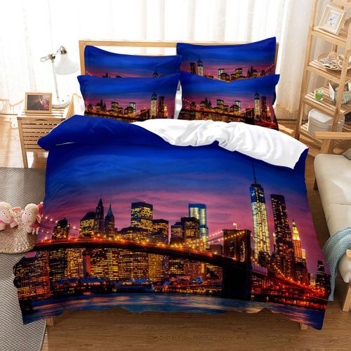 Juste De New York 202 Lon",Nyc Qui Ne Dort Jamais,R¿¿Flexion Sur Manhattan East River City,Sc¿¿Ne De Nuit,Literie D¿¿Corative Pour Chambre,Rose,"Bleu
