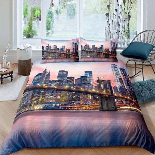 Juste De New York 202 Lon",Nyc Qui Ne Dort Jamais,R¿¿Flexion Sur Manhattan East River City,Sc¿¿Ne De Nuit,Literie D¿¿Corative Pour Chambre,Rose,"Bleu