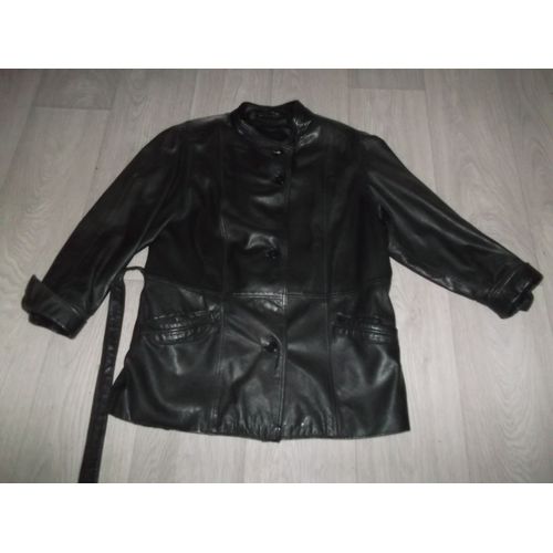 Veste Mi Longue Cuir Souple Noir Taille 40/42