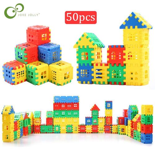 Couleur aléatoire - 50 pièces/lot de blocs de construction, Maison de bébé, Paradis, Blocs de puzzle, Ville, Bricolage, Modèle créatif, Figurines, Jouets éducatifs pour enfants