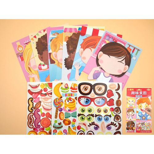 Frites - Autocollants Diy Pour Enfants, Jeux De Puzzle Mignons, Créer Un Visage, Princesse, Animal, Dinosaure, Assembler Des Jouets Pour Filles, Entraînement, 9 Pièces/Ensemble