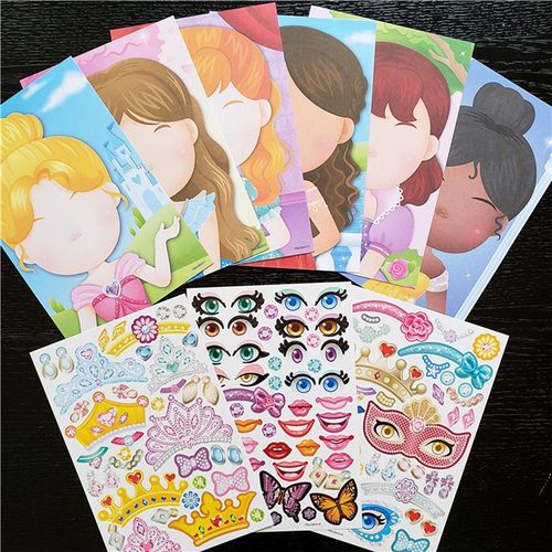 Princesse - Autocollants Diy Pour Enfants, Jeux De Puzzle Mignons, Créer Un Visage, Princesse, Animal, Dinosaure, Assembler Des Jouets Pour Filles, Entraînement, 9 Pièces/Ensemble