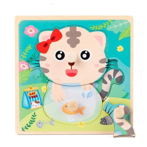 Chat - Jouets Montessori Puzzle En Bois, Véhicule De Dessin Animé, Animaux Numériques, Puzzle, Jeu De Société, Jouet Éducatif Pour Enfants, Nouvelle Collection