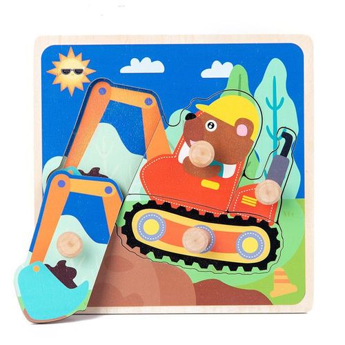 Excavatrice - Jouets Montessori Puzzle En Bois, Véhicule De Dessin Animé, Animaux Numériques, Puzzle, Jeu De Société, Jouet Éducatif Pour Enfants, Nouvelle Collection