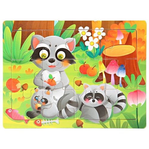 22-Raton Laveur - Mini Puzzle En Bois De Taille 15*10cm Pour Enfants, Puzzle 3d En Bois Pour Bébés, Dessin Animé, Animal/Circulation, Jouet Éducatif