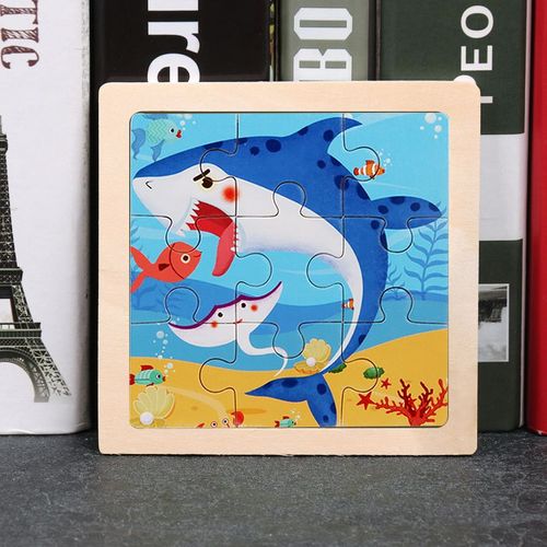 Requin - Jouet en bois 3D Montessori pour enfants, Matériaux éducatifs, Dessin animé, Dinosaure, Puzzles de transport, Jouets'apprentissage, 9 pièces