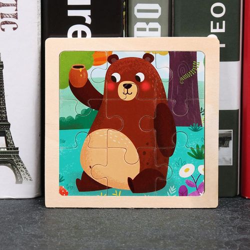 Ours - Jouet en bois 3D Montessori pour enfants, Matériaux éducatifs, Dessin animé, Dinosaure, Puzzles de transport, Jouets'apprentissage, 9 pièces