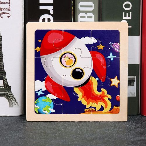Fusée - Jouet en bois 3D Montessori pour enfants, Matériaux éducatifs, Dessin animé, Dinosaure, Puzzles de transport, Jouets'apprentissage, 9 pièces