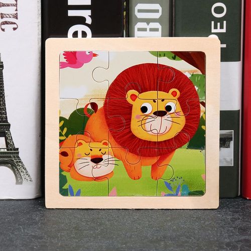 Lion - Jouet en bois 3D Montessori pour enfants, Matériaux éducatifs, Dessin animé, Dinosaure, Puzzles de transport, Jouets'apprentissage, 9 pièces