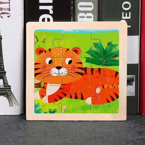 Tigre - Jouet en bois 3D Montessori pour enfants, Matériaux éducatifs, Dessin animé, Dinosaure, Puzzles de transport, Jouets'apprentissage, 9 pièces
