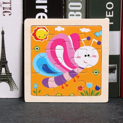 Papillon - Jouet en bois 3D Montessori pour enfants, Matériaux éducatifs, Dessin animé, Dinosaure, Puzzles de transport, Jouets'apprentissage, 9 pièces