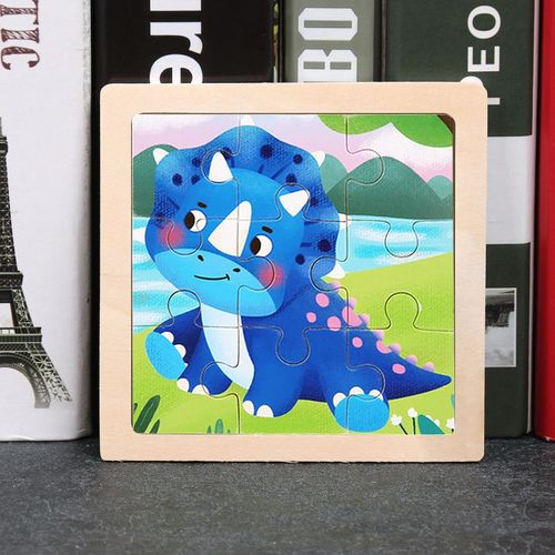 Tricératops - Jouet en bois 3D Montessori pour enfants, Matériaux éducatifs, Dessin animé, Dinosaure, Puzzles de transport, Jouets'apprentissage, 9 pièces