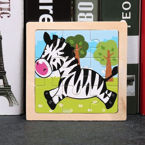 Zèbre - Jouet en bois 3D Montessori pour enfants, Matériaux éducatifs, Dessin animé, Dinosaure, Puzzles de transport, Jouets'apprentissage, 9 pièces