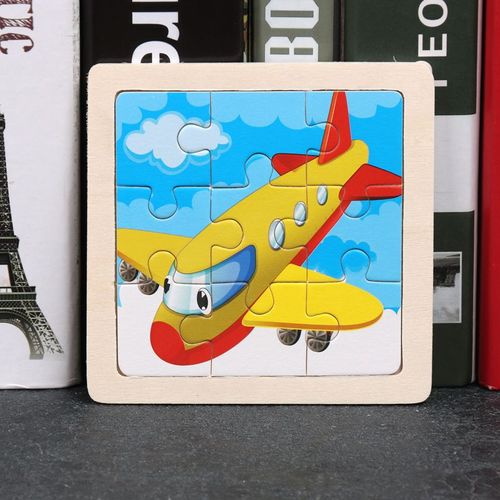 Avion - Jouet en bois 3D Montessori pour enfants, Matériaux éducatifs, Dessin animé, Dinosaure, Puzzles de transport, Jouets'apprentissage, 9 pièces
