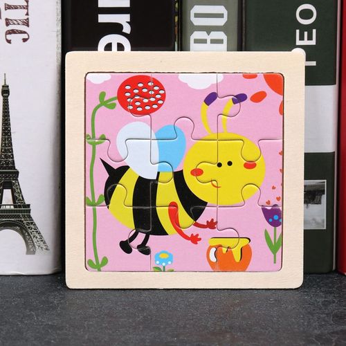 Abeille - Jouet en bois 3D Montessori pour enfants, Matériaux éducatifs, Dessin animé, Dinosaure, Puzzles de transport, Jouets'apprentissage, 9 pièces