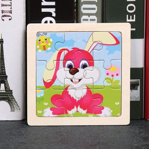 Lapin - Jouet en bois 3D Montessori pour enfants, Matériaux éducatifs, Dessin animé, Dinosaure, Puzzles de transport, Jouets'apprentissage, 9 pièces