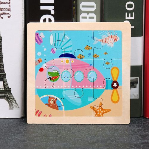 Sous-marin - Jouet en bois 3D Montessori pour enfants, Matériaux éducatifs, Dessin animé, Dinosaure, Puzzles de transport, Jouets'apprentissage, 9 pièces